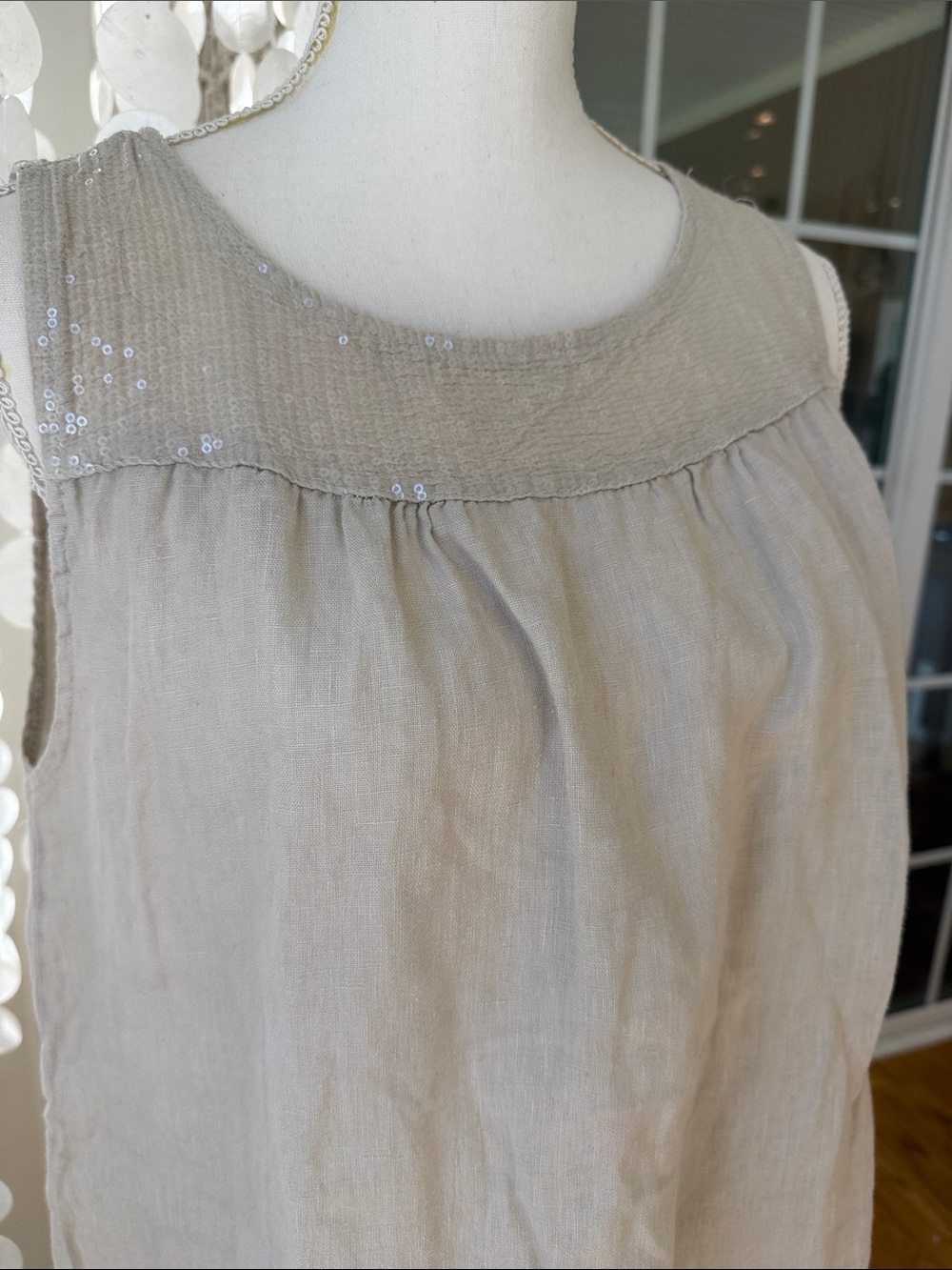 Women's Sleeveless Linen Tunic Top Dress in Beige